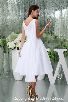 Scoop Neck Short Beach Wedding Dress with Watteau Train