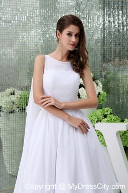 Scoop Neck Short Beach Wedding Dress with Watteau Train