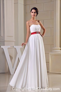 Strapless Chiffon Wedding Dress with Beading on Red Belt