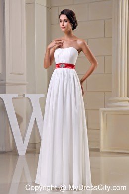 Strapless Chiffon Wedding Dress with Beading on Red Belt