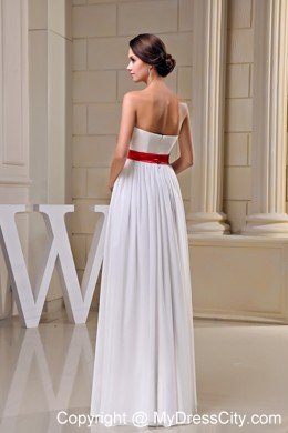 Strapless Chiffon Wedding Dress with Beading on Red Belt