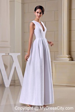 A-line U-neck Satin Ankle-length Zipper-up Wedding Dress