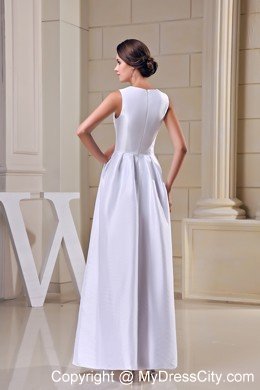 A-line U-neck Satin Ankle-length Zipper-up Wedding Dress