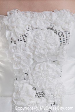 High Low Rolling Flowers and Sequins Strapless Wedding Dress