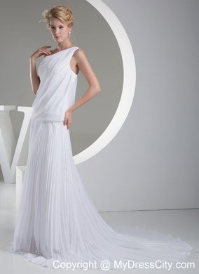 A-line Pleats One Shoulder Brush Train Maternity Wedding Dress