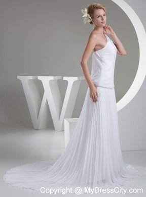 A-line Pleats One Shoulder Brush Train Maternity Wedding Dress