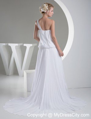 A-line Pleats One Shoulder Brush Train Maternity Wedding Dress