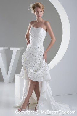 Amazing Sweetheart High-low Flower with Beading Wedding Dress