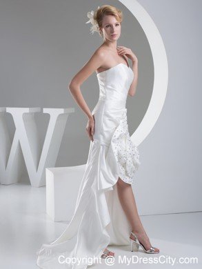 Amazing Sweetheart High-low Flower with Beading Wedding Dress