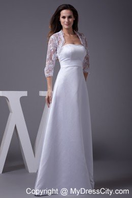 A-line Strapless Floor-length Wedding Dress with Lace Jacket