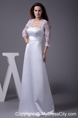 A-line Strapless Floor-length Wedding Dress with Lace Jacket