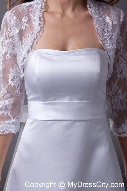 A-line Strapless Floor-length Wedding Dress with Lace Jacket