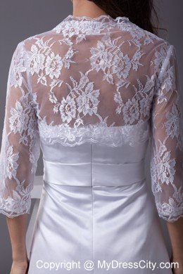 A-line Strapless Floor-length Wedding Dress with Lace Jacket