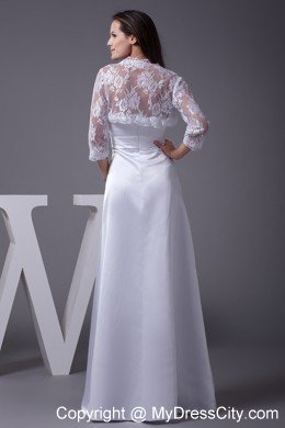 A-line Strapless Floor-length Wedding Dress with Lace Jacket