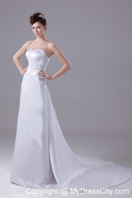 Best Appliques Sweetheart Wedding Dress with Watteau Train