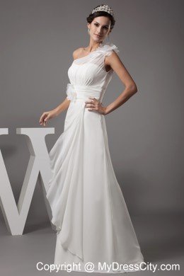 One Shoulder Flowers Long Fitted Wedding Reception Dress