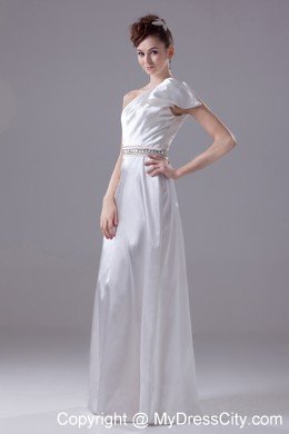 Long Column One Shoulder Wedding Dress with Beading on Belt