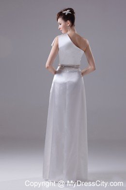 Long Column One Shoulder Wedding Dress with Beading on Belt