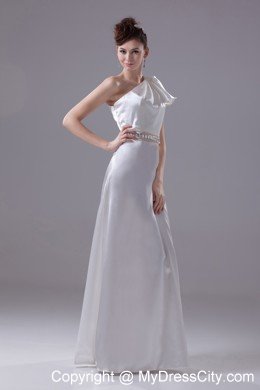 Long Column One Shoulder Wedding Dress with Beading on Belt