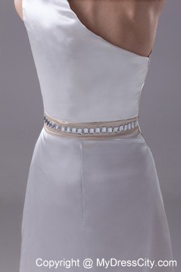 Long Column One Shoulder Wedding Dress with Beading on Belt