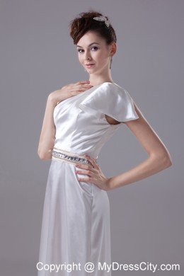 Long Column One Shoulder Wedding Dress with Beading on Belt