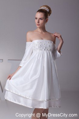 Appliques Strapless Knee-length Wedding Dress with 3 4 Sleeves