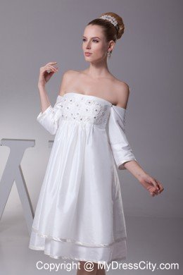 Appliques Strapless Knee-length Wedding Dress with 3 4 Sleeves