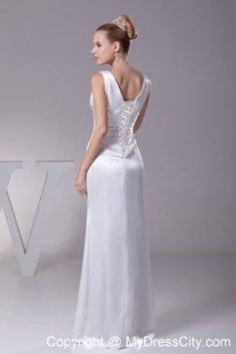 V-neck Column Beading Taffeta Long Wedding Anniversary Dress