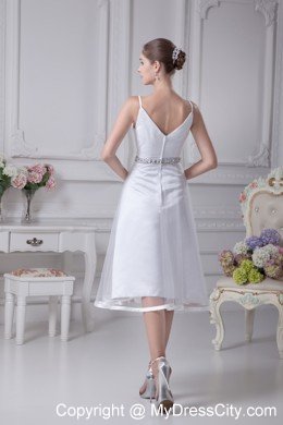 Beaded Decorate Waist V-neck Knee-length Beach Bridal Dress