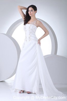 Sheer V-neck with Beading Chiffon Bridal Dress with Watteau Train