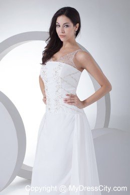 Sheer V-neck with Beading Chiffon Bridal Dress with Watteau Train