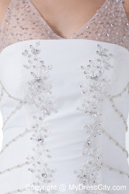 Sheer V-neck with Beading Chiffon Bridal Dress with Watteau Train