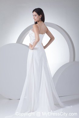 Sheer V-neck with Beading Chiffon Bridal Dress with Watteau Train