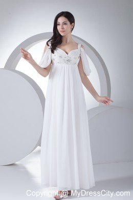 Beading and Rhinestone Empire Half Sleeves Straps Wedding Dress