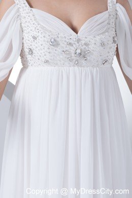 Beading and Rhinestone Empire Half Sleeves Straps Wedding Dress