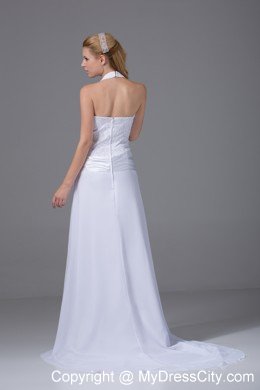 Appliques Halter Top Column Chiffon Wedding Reception Dress