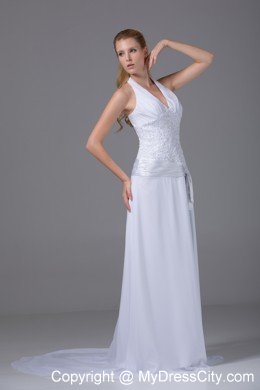 Appliques Halter Top Column Chiffon Wedding Reception Dress