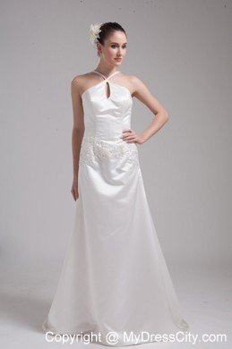 A-line Straps Beading Satin Cut Outs Sweep Train Wedding Dress