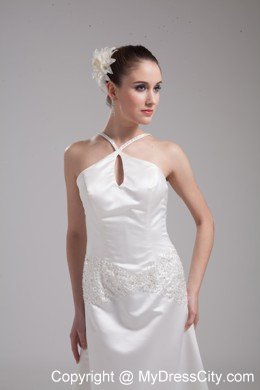 A-line Straps Beading Satin Cut Outs Sweep Train Wedding Dress