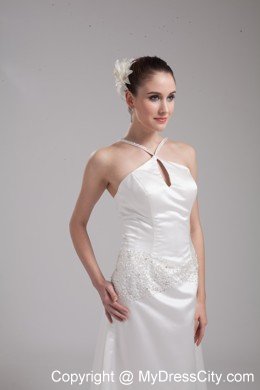 A-line Straps Beading Satin Cut Outs Sweep Train Wedding Dress