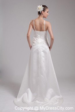 A-line Straps Beading Satin Cut Outs Sweep Train Wedding Dress