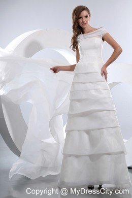 Off The Shoulder Satin and Organza Flower and Tiered Bridal Dress