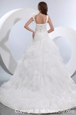 V-neck Taffeta and Organza Bridal Dress with Ruffles Layered