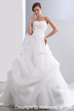 Sweetheart Taffeta and Organza Ruches and Flower Wedding Dress