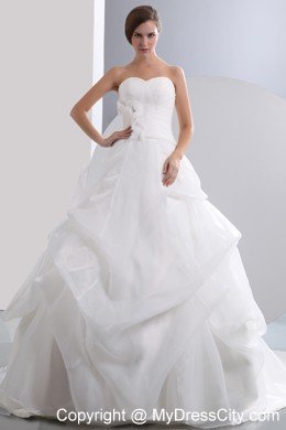 Sweetheart Taffeta and Organza Ruches and Flower Wedding Dress