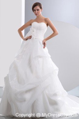 Sweetheart Taffeta and Organza Ruches and Flower Wedding Dress