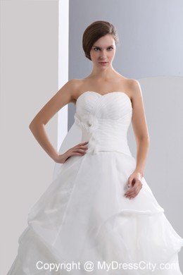 Sweetheart Taffeta and Organza Ruches and Flower Wedding Dress