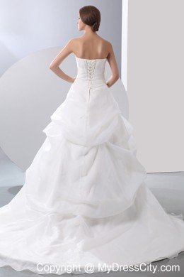 Sweetheart Taffeta and Organza Ruches and Flower Wedding Dress