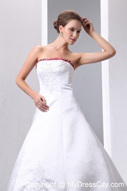 White and Red Satin Embroidery With Beading Wedding Gowns