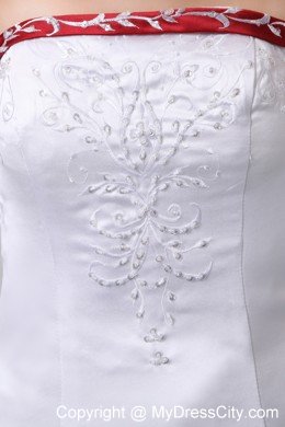 White and Red Satin Embroidery With Beading Wedding Gowns